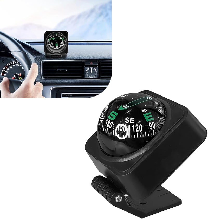 SWQS Upgraded Car Compass,2.6x2.2x2.1 Car Compass Dashboard with Adjustable Angle, Portable Compasses for Car Dashboard Auto Accessories for Camping, Travel, Hiking Universal HD Digital Compasses Ball - Image 1